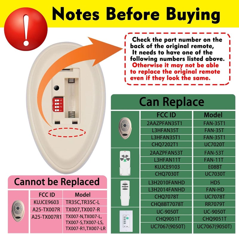 CeilingBreeze 35T Ceiling Fan Remote Control Replacement for Hampton Bay Hunter FAN-53T Remote Replace FAN-11T FAN-53T Fan-HD L3HFAN35T FAN-35T L3HFAN35T1 FAN-35T1 - Image 3